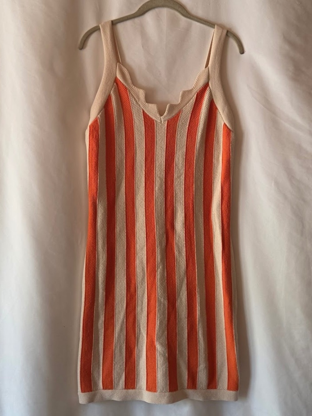 House Of Harlow Bodycon Stretch Knit Tank Dress Orange Cream Striped Size 6